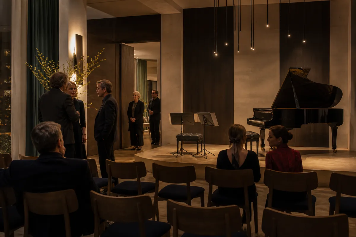 Kameralny salon wydarzeń przygotowany na koncert i spotkanie gości
